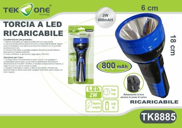 Torcia A Led TeKone TK8885 Ricaricabile 800mah Luce 2W hsb