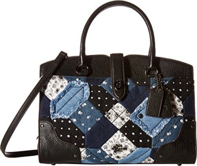 バッグ Coach Hampton Denim Patchwork Satchel COACH Womens Canyon Quilt Denim Mercer 30 Satchel Dk/Denim