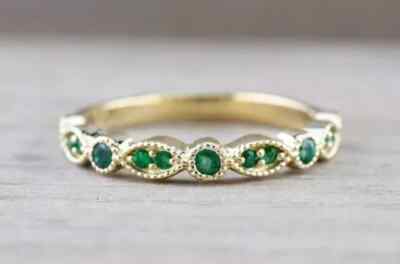Round Lab-Created Emerald Women Engagement Ring 14K Yellow Gold Plated