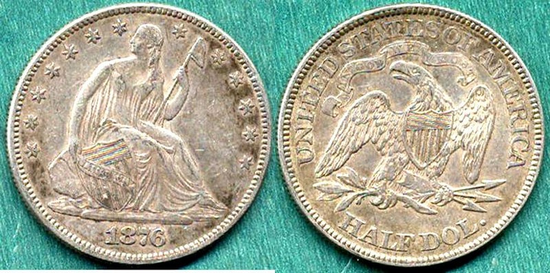 1876 50C ORIGINAL COLOR & SURFACE SEATED LIBERTY HALVE ++