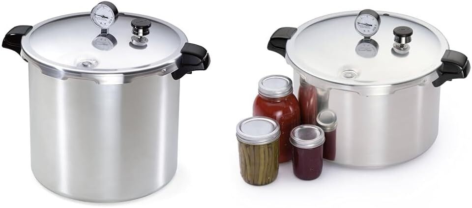 01781 Pressure Canner and Cooker, 23 qt, Silver & 01755 16-Quart Aluminum canner