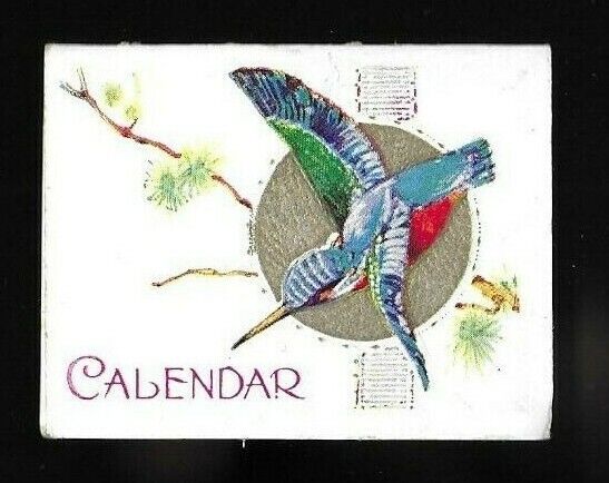 Vintage 1937 Miniature Calendar Beautiful Kingfisher Bird Art Made Britain