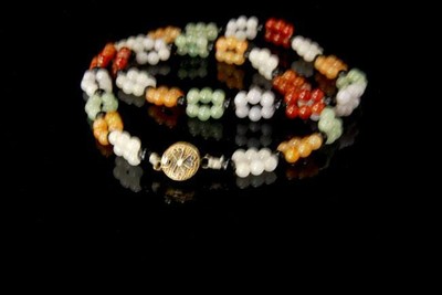 VINTAGE CHINESE MULTI COLOR JADE BEADS SILVER CHOKER NECKLACES D110-05