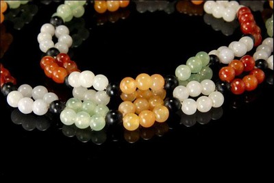 VINTAGE CHINESE MULTI COLOR JADE BEADS SILVER CHOKER NECKLACES D110-05
