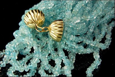 RAJOLA ITALIAN 18K GOLD BLUE AQUAMARINE BEADS 12 STRAND  APC-802
