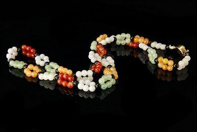 VINTAGE CHINESE MULTI COLOR JADE BEADS SILVER CHOKER NECKLACES D110-05