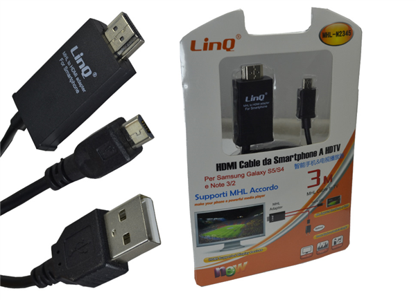 Cavo Adattatore Da Smartphone A Hdtv Samsung S3 s4 s5 Note 3 4 Linq Mhl-n2345