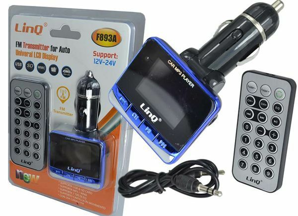 Trasmettitore FM Per Auto Display LCD Lettore Usb Mp3 Microsd Linq F893A