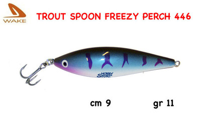 WAKE TROUT SPOON 11 GR COL.446 FREEZY PERCH 9 CM ARTIFICIALI TROTA BLACK BASS