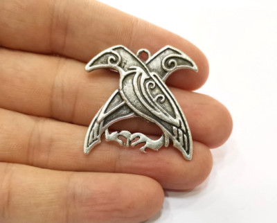2 PCS Bird Charms Antique Silver Plated Jewelry Parts (34x32mm) G19442