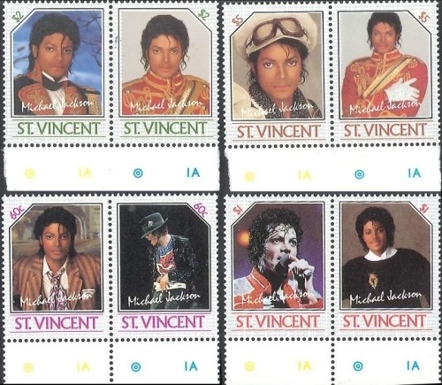 マイケルジャクソン　ジュリアンオークション　プレスパス St. Vincent 1985 - Scott# 894-7 - Michael Jackson - Set of 8