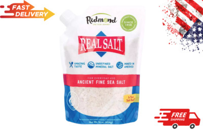 (pack 1) Redmond Real Salt - Ancient Fine Sea Salt, Unrefined Mineral, 16 Ounce