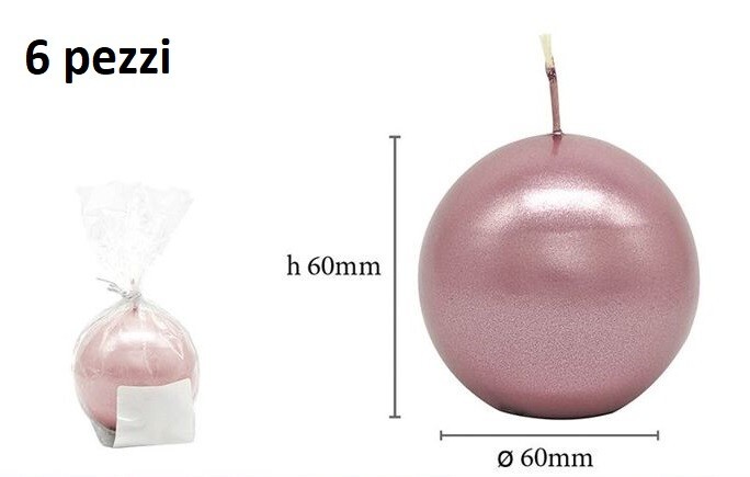 Set 6 Pezzi Candela Sferica Sfera Rosa Metallizzata 6cm dfh