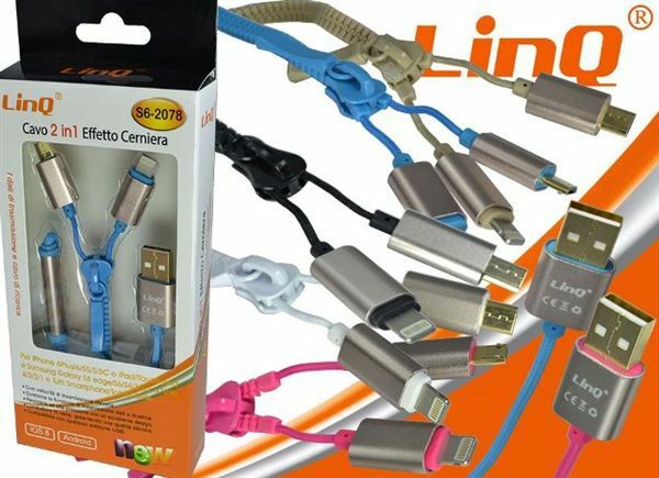 Cavo Dati E Ricarica Usb Linq S6-2078 2in1 Effetto Cerniera Microusb Lightning