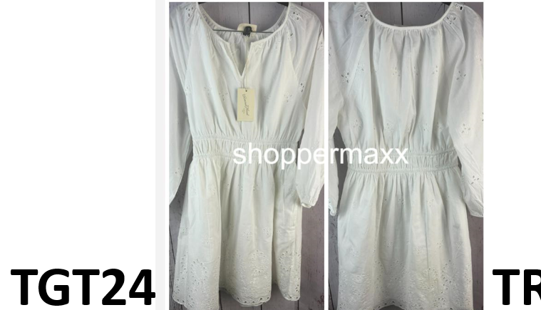 Women's Puff 3/4 Sleeve Eyelet Mini Dress - Universal Thread, White, Size Medium