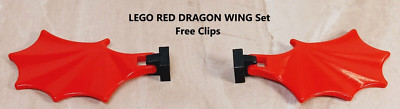 LEGO Red Dragon Wings Black Clips Pointed Vampire Bat C Shaped Lot of 2 Matching