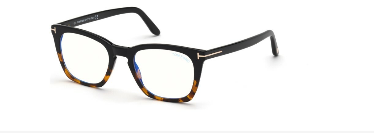 Pre-owned Tom Ford Ft5736b 005 Shiny Black Havana Blue Block Square Men's Eyeglasses