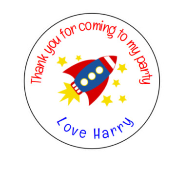 Rocket Boy Personalised Thank You Stickers Party Bag Sweetie Cone Birthday Label