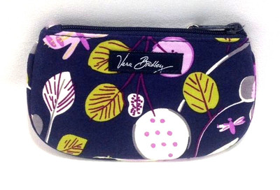 Vera Bradley Floral Nightingale Clip Zip ID Case Luggage Tag Coin Purse Navy New