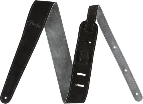 Genuine Fender 2" Wide Suede Guitar Strap, Black/Gray, Rever