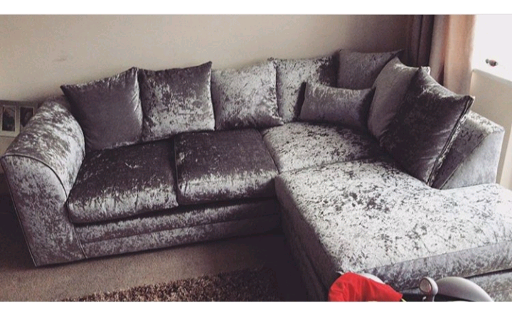 Grey crushed velvet corner sofa | in Fareham, Hampshire | Gumtree