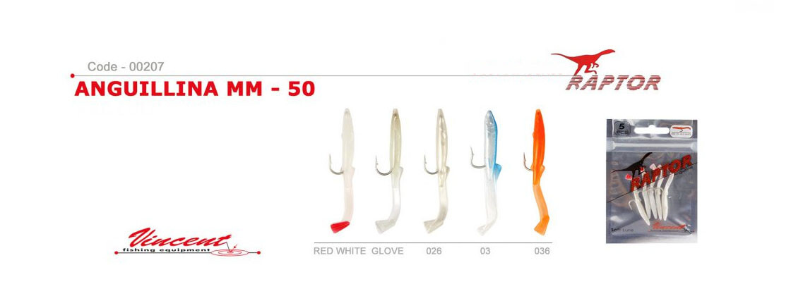 RAGLOU RAPTOR mm 50 COLORE RW BIANCO CODA ROSSA conf 5 pz TRAINA BARCHINO