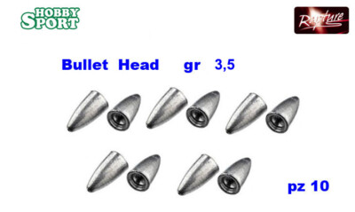 BULLET HEAD 3,5 GR SINKER IN PIOMBO 1/8 OZ RAPTURE SPINNING X B.BASS TROTA 10 PZ