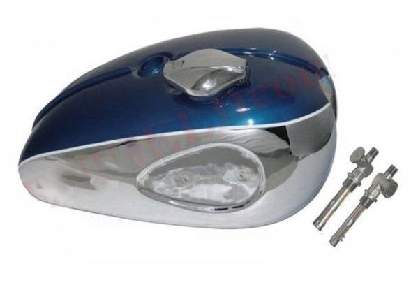 BSA A65 Blue Chrome Petrol Tank With Filler Cap & 2 Taps Us Specs 2 Gallon  