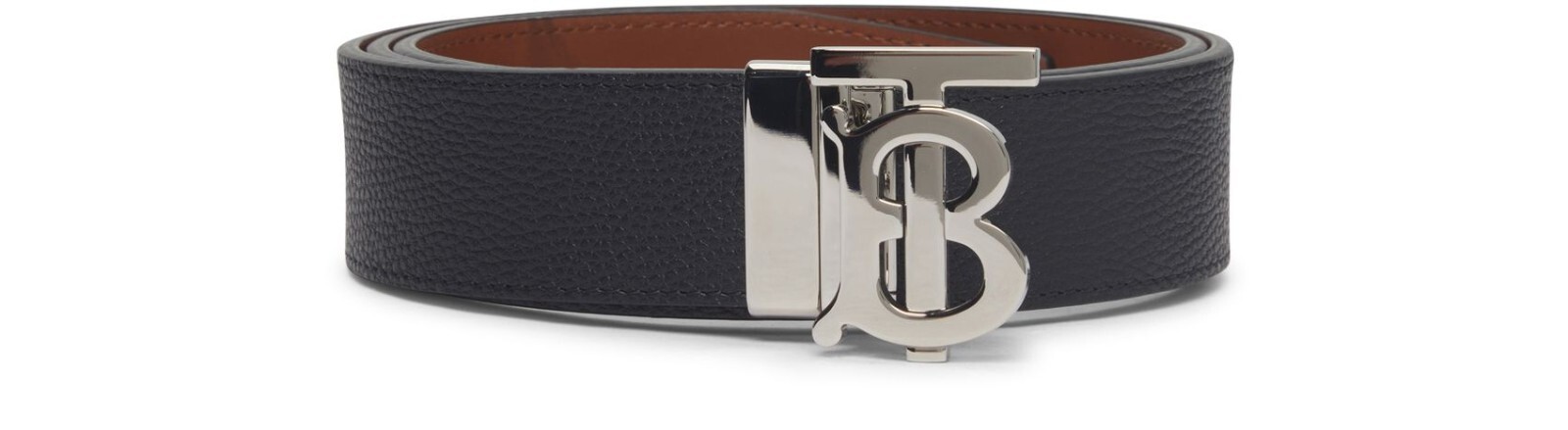 Pre-owned Burberry Men's Tb 35mm Black/brown Leather Reversible Belt
