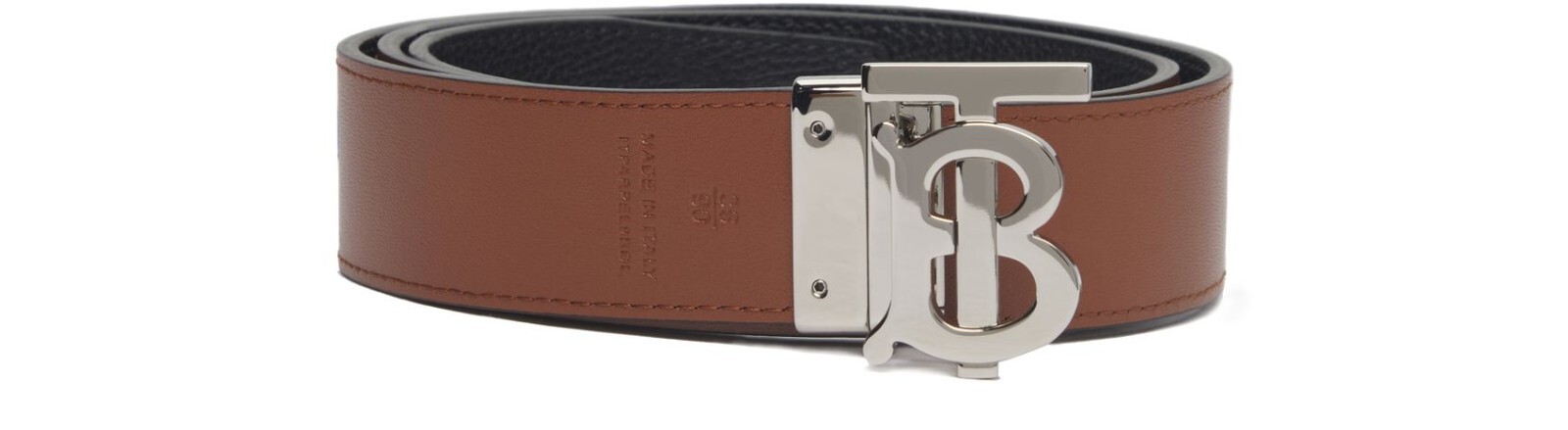 Pre-owned Burberry Men's Tb 35mm Black/brown Leather Reversible Belt