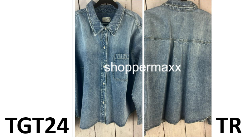 Women Long Sleeve Collared Cropped Button-Down Shirt-Universal Thread Indigo, 2X