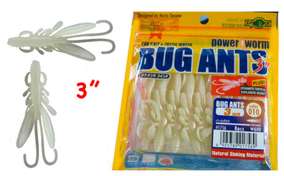 BUG ANTS 3" COL 010 PEARL GLOW LIGHT ROCK FISHING SPINNING MARE ECOGEAR