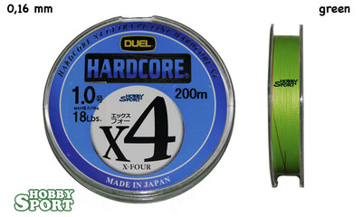 BRAID DUEL X 4 HARDCORE FILO TRECCIATO  VERDE 0,16 MM  200 MT SPINNING