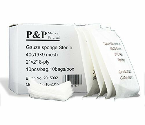 100 Gauze Surgical Sponges STERILE 8-ply Woven 2"x2" by P&P Medical Surgical