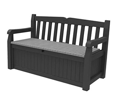  Solana 70 Gallon Storage Bench Deck Box for Patio Furniture, Front Graphite