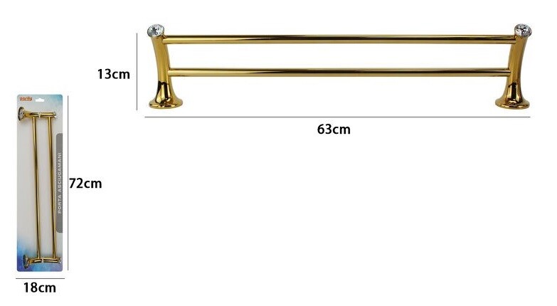 Porta Asciugamani Doppio Acciaio Parete Bagno Fissaggio Dorato Crystal 60cm dfh