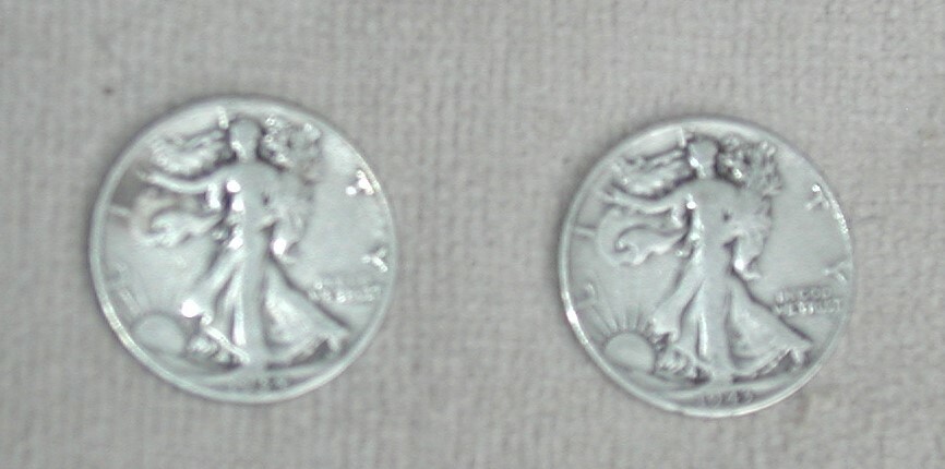 2 LIBERTY HALF DOLLARS: ($.50) Circulated, 90% Silver, 1934, 1943, 