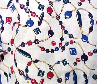 Print Scrub Top M V Neck Gems Jewels Beads Necklace Cotton Blend 2 Pockets New