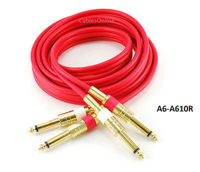 10ft Ultra Flexible Dual 1/4'' TS Mono Plug Male to Male Red Audio Cable