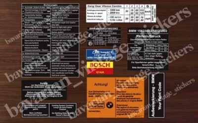 STICKERS SET DECALS RESTORATION+YOUR PAINT CODE FOR BMW E10 1502 - 2002