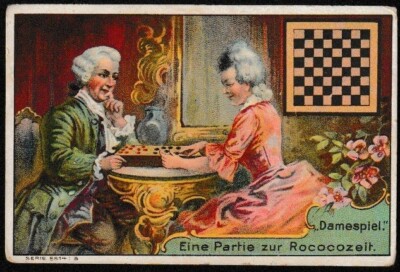 Emil Uhlmann company vintage trade card - Checkers A game from the Rococo period