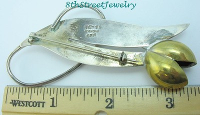 Estate Mixed Metals Sterling Silver 925 Modernist Tulip Flower Pin Brooch Mexico