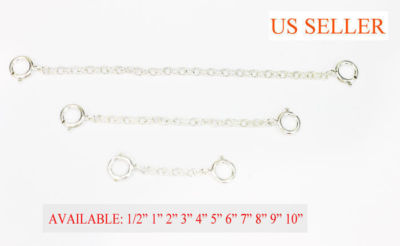 Sterling Silver Extender Safety Round Cable link Chain Necklace Bracelet Lock