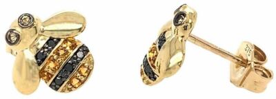 Pre-owned Milton Mark  Womens Diamond Bee Stud Earrings - Yellow Gold/black