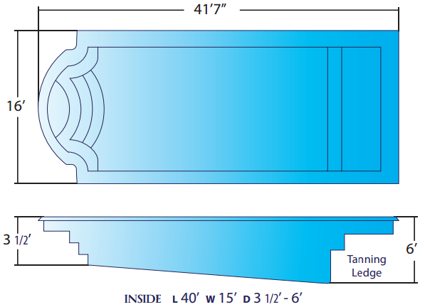 Fiberglass in ground pool Large 16 x 41 - Suntan ledge pool Free shipping