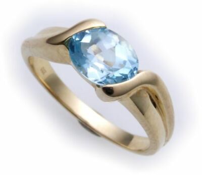 Damen Ring echt Gold 585 echt Topas 7x5 mm Glanz Gelbgold Qualität