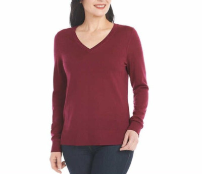 Katherine Barclay Extra Fine Merino Wool V Neck Sweater Pullover variaton