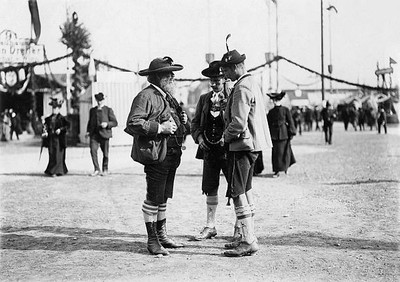 Germany Bavaria Munich Oktoberfest Three Bavarians wearing Led- 1910 Old Photo