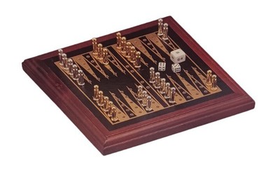 Gift Gallery Wooden  Backgammon Board Game Small Tabletop Gameboard  Square 7.3''