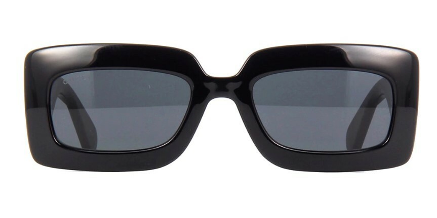 Pre-owned Gucci Gg0811s 001 Black Grey Lens Rectangle Women's Marmont Sunglasses In Gray